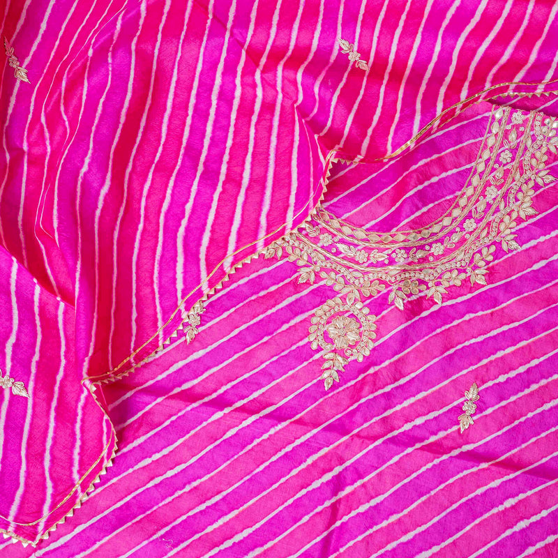 Tussar Silk Leheriya Kurta & Dupatta with Zari Hand Embroidery