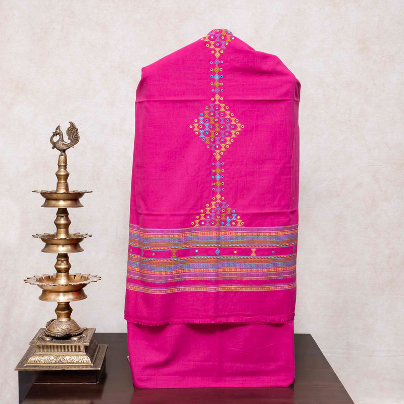Handloom Kala Cotton Mirror Work Unstitched Suit Set