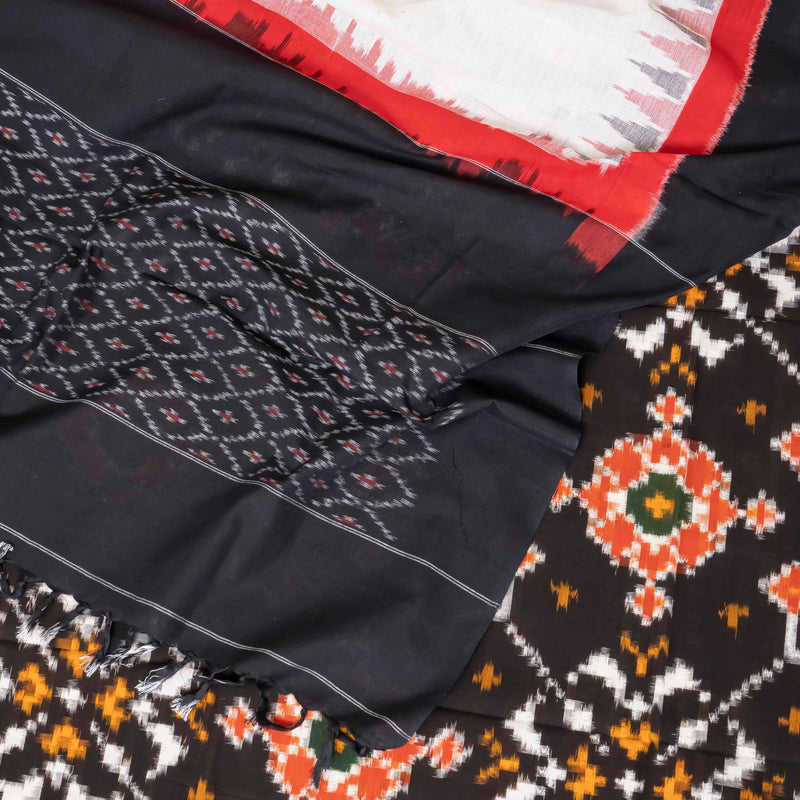 Handloom Cotton Ikkat Unstitched Suit Set with Ikkat Dupatta