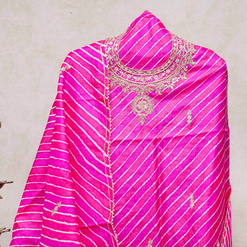 Tussar Silk Leheriya Kurta & Dupatta with Zari Hand Embroidery
