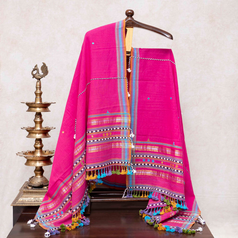 Handloom Kala Cotton Mirror Work Unstitched Suit Set