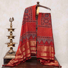 Handloom Kala Cotton Ajrakh Kurta Fabric & Dupatta