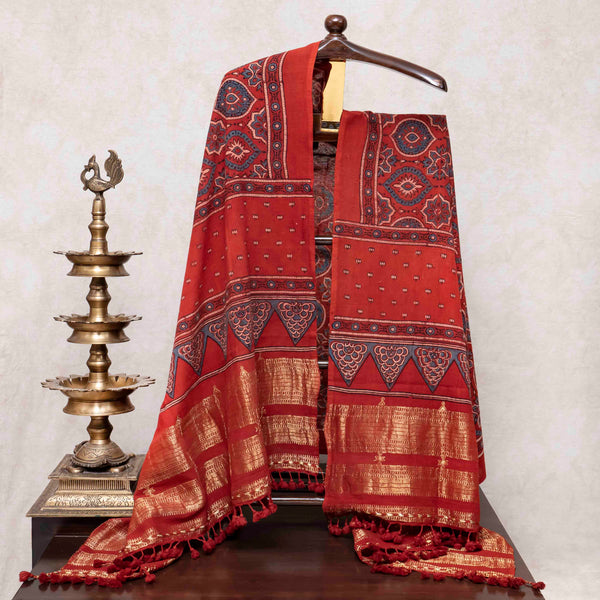 Handloom Kala Cotton Ajrakh Kurta Fabric & Dupatta