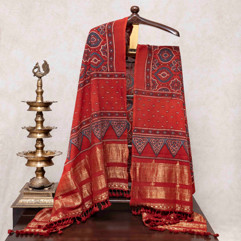 Handloom Kala Cotton Ajrakh Kurta Fabric & Dupatta