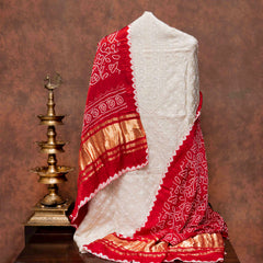 Chikankari Tussar Silk Kurta Fabric with Bandhani Gajji Silk Dupatta