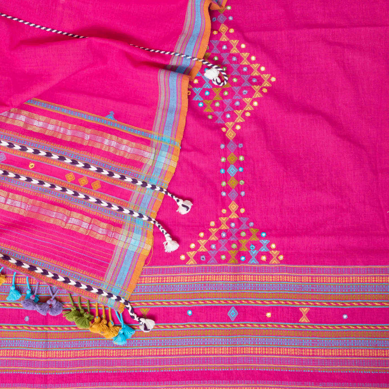 Handloom Kala Cotton Mirror Work Unstitched Suit Set