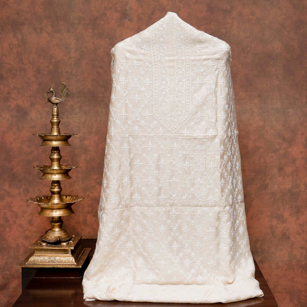 Chikankari Tussar Silk Kurta Fabric with Bandhani Gajji Silk Dupatta