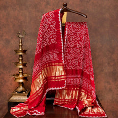 Chikankari Tussar Silk Kurta Fabric with Bandhani Gajji Silk Dupatta