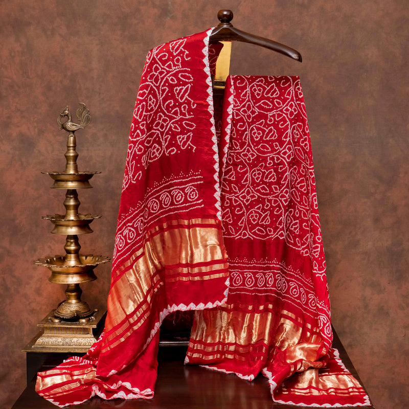 Chikankari Tussar Silk Kurta Fabric with Bandhani Gajji Silk Dupatta