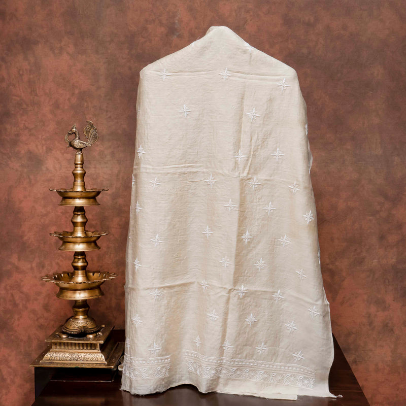 Chikankari Tussar Silk Kurta Fabric with Bandhani Gajji Silk Dupatta