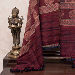 Handwoven Woollen Ajrakh Maroon Shawl