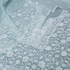 Pure Organza Silk Chikankari Kurta Fabric with Organza Silk Dupatta