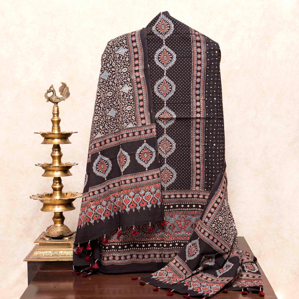 Ajrakh Hand Block Mul Cotton Kurta Fabric & Dupatta