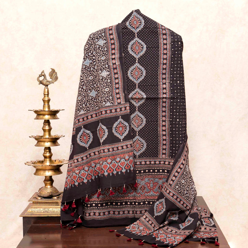 Ajrakh Hand Block Mul Cotton Kurta Fabric & Dupatta