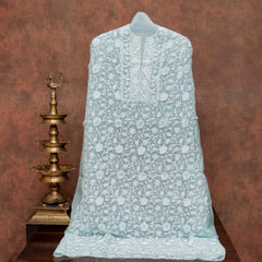Pure Organza Silk Chikankari Kurta Fabric with Organza Silk Dupatta