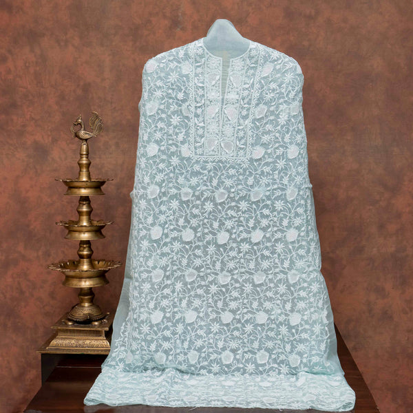 Pure Organza Silk Chikankari Kurta Fabric with Organza Silk Dupatta
