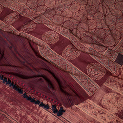 Handwoven Woollen Ajrakh Maroon Shawl