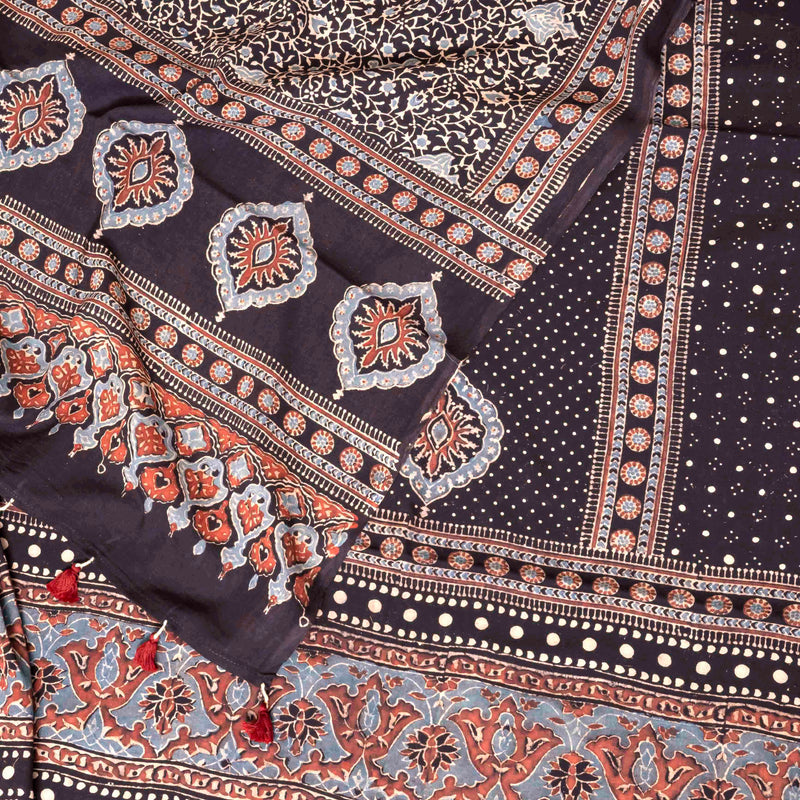 Ajrakh Hand Block Mul Cotton Kurta Fabric & Dupatta