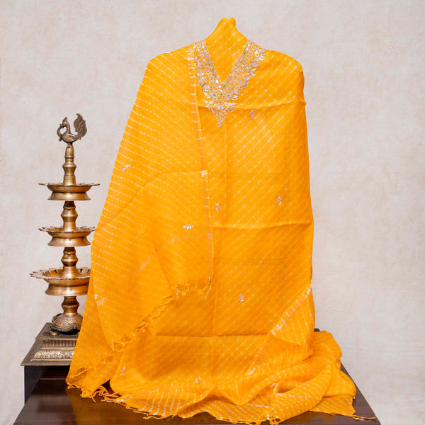 Kota Silk Tie-Dye Kurta & Dupatta – Zari Embroidery