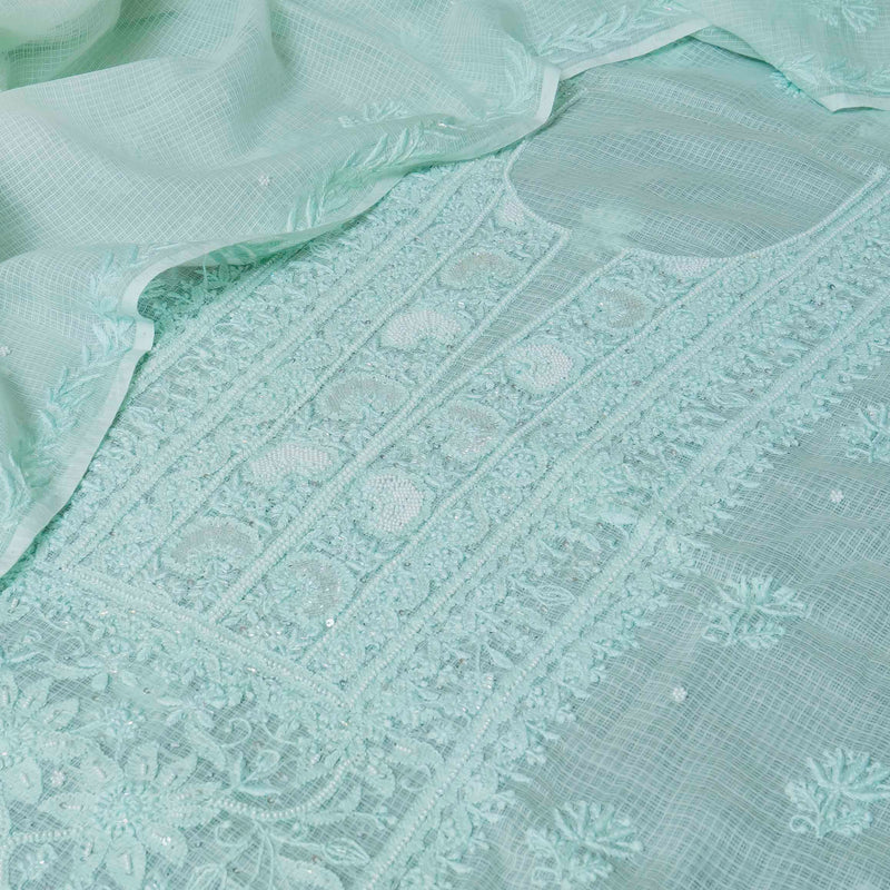 Hand Embroidered Kota Doria Chikankari Kurta & Dupatta
