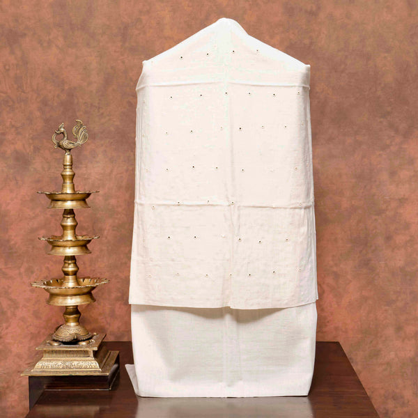 Handloom Kala Cotton Unstitched Suit Set with Mirror Work