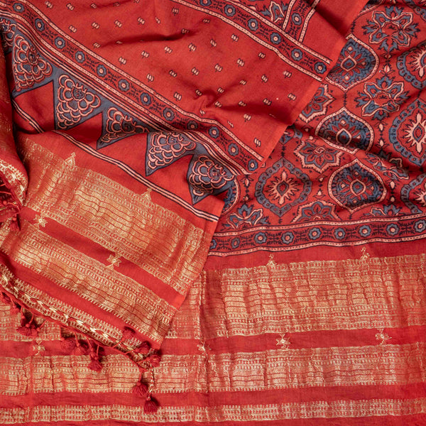 Handloom Kala Cotton Ajrakh Kurta Fabric & Dupatta
