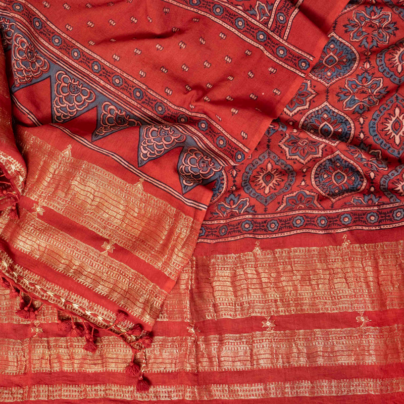 Handloom Kala Cotton Ajrakh Kurta Fabric & Dupatta