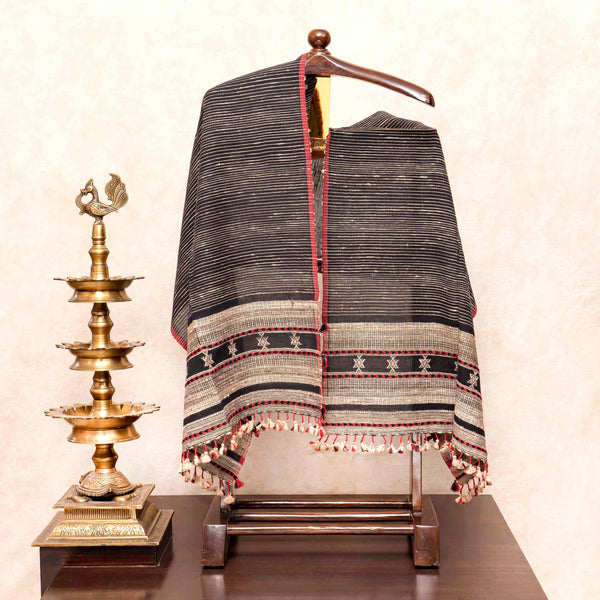 Handloom Kala Cotton Suit Set with Mirror Work & Tussar Weave Stole