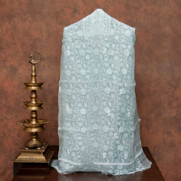Pure Organza Silk Chikankari Kurta Fabric with Organza Silk Dupatta