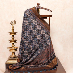 Hand Block Chanderi Ajrakh Kurta Fabric & Hand Block Chanderi Ajrakh Dupatta