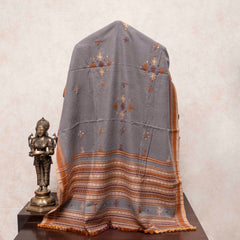 Handwoven Grey Woollen Shawl With Mirror Work