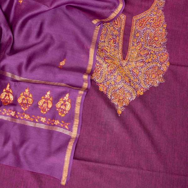 Kashmiri Hand-Embroidered Chanderi Silk Kurta & Dupatta
