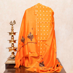 Handloom Jamdani Suit Set with Kashmiri Embroidered Chanderi Silk Dupatta