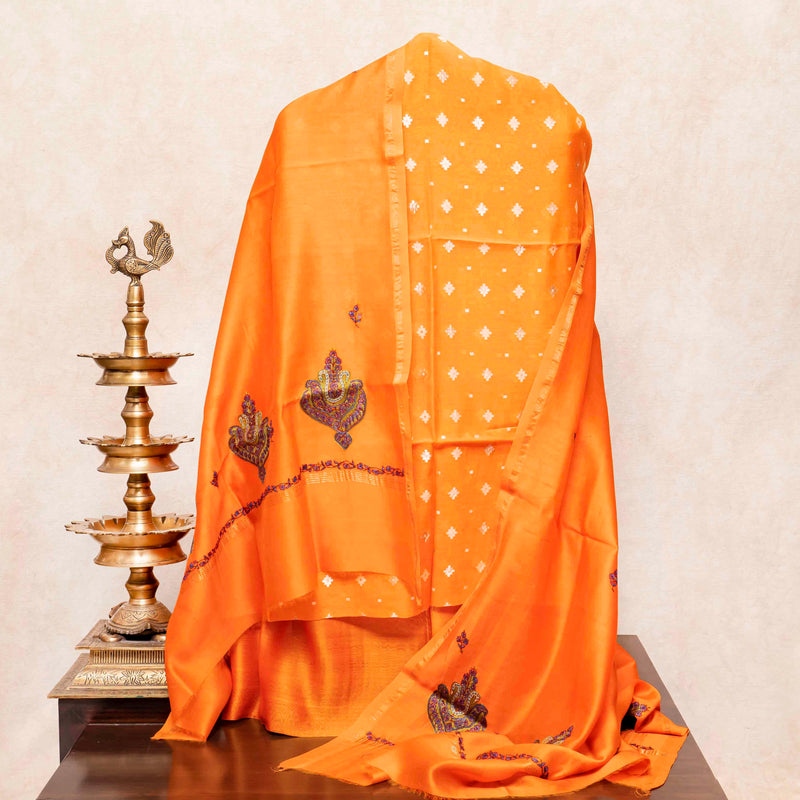 Handloom Jamdani Suit Set with Kashmiri Embroidered Chanderi Silk Dupatta