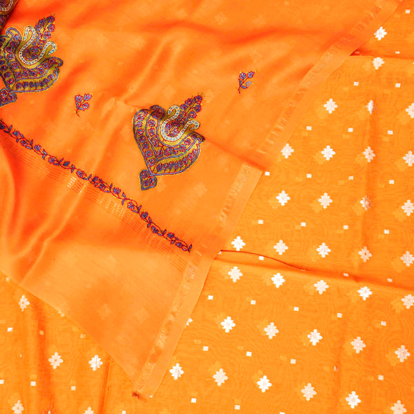 Handloom Jamdani Suit Set with Kashmiri Embroidered Chanderi Silk Dupatta