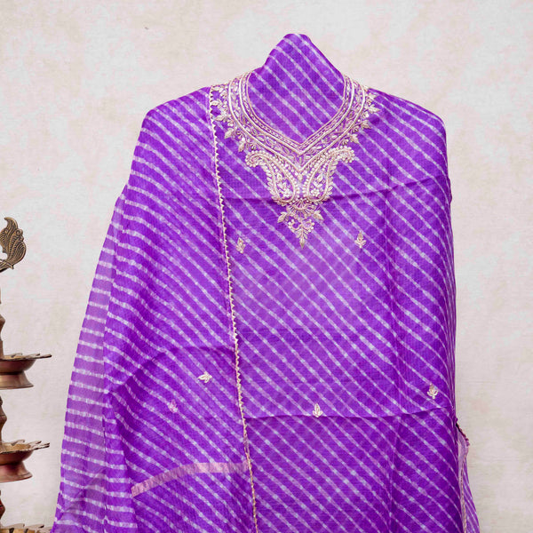 Tie-Dye Kota Silk Kurta & Dupatta with Zari Embroidery
