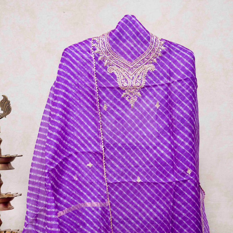 Tie-Dye Kota Silk Kurta & Dupatta with Zari Embroidery