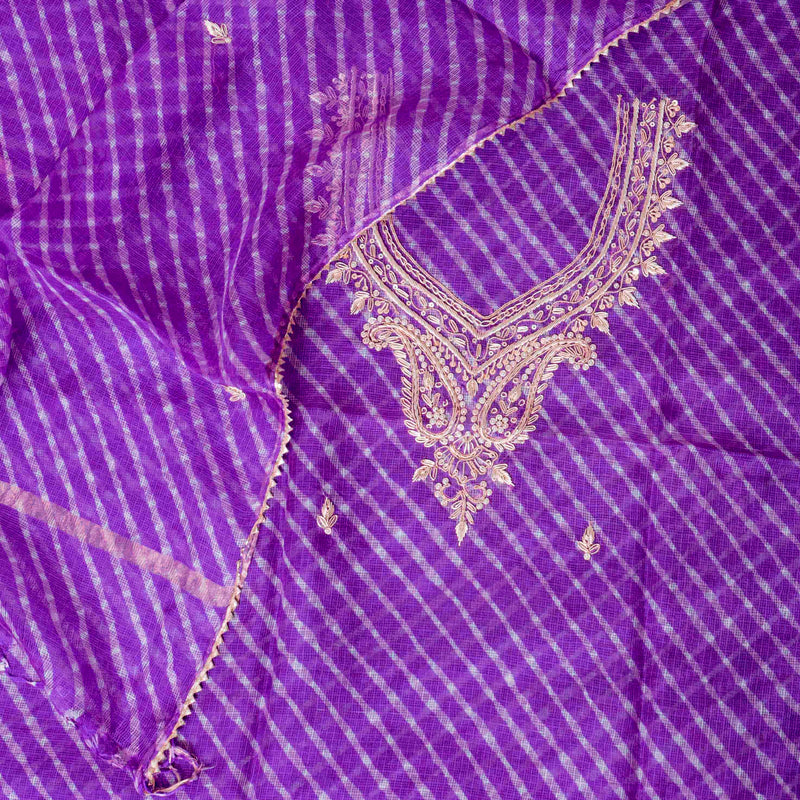 Tie-Dye Kota Silk Kurta & Dupatta with Zari Embroidery