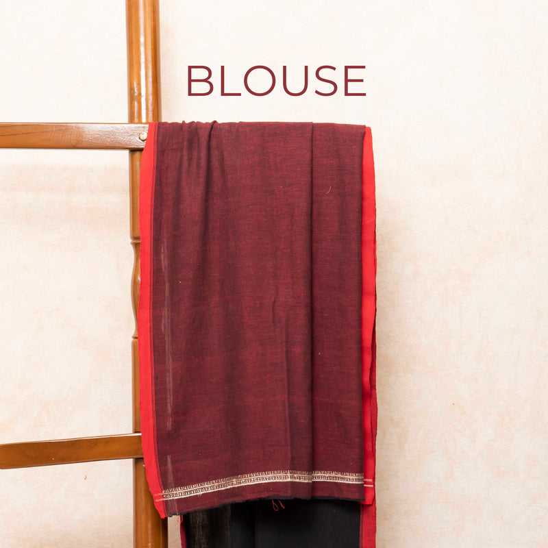 Handloom Kala Cotton Designer Saree With Tussar Weave & Kala Cotton Blouse Piece