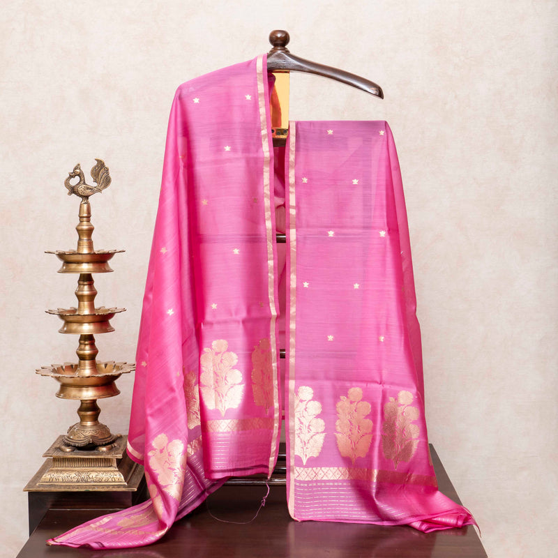 Handloom Chanderi Silk Kurta, Bottom Fabric With Kadwa Weave & Handloom Chanderi Silk Dupatta With Kadwa Weave