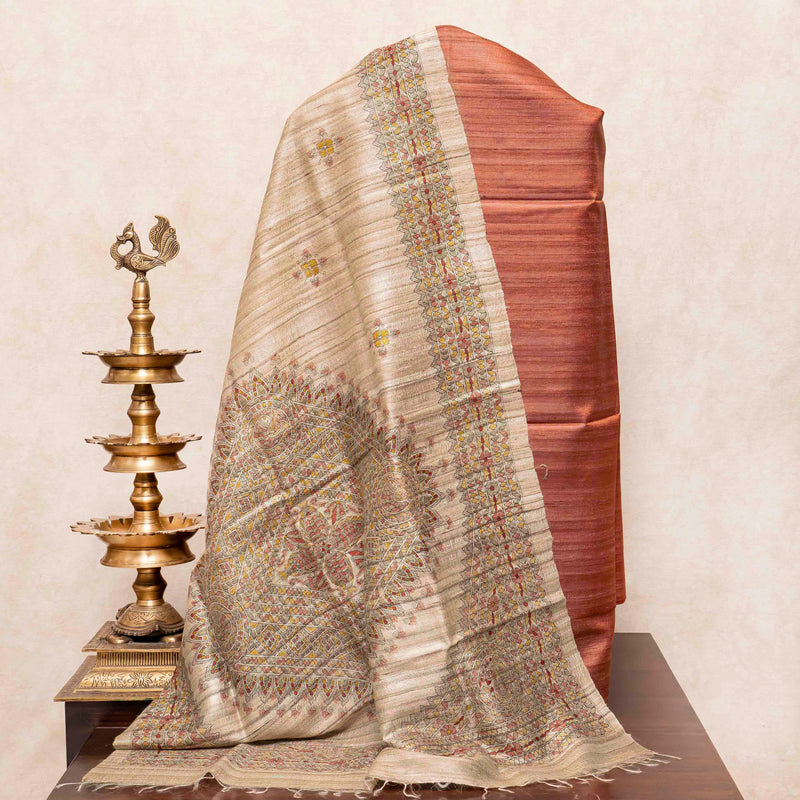Handloom Tussar Silk Kurta & Bottom Fabric with Madhubani Dupatta