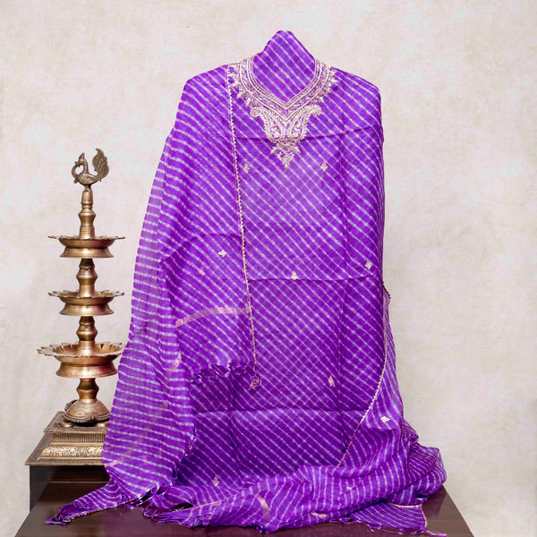 Tie-Dye Kota Silk Kurta & Dupatta with Zari Embroidery