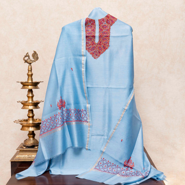 Kashmiri Hand-Embroidered Chanderi Silk Kurta & Dupatta