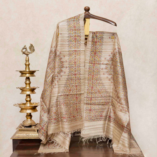 Handloom Tussar Silk Kurta & Bottom Fabric with Madhubani Dupatta
