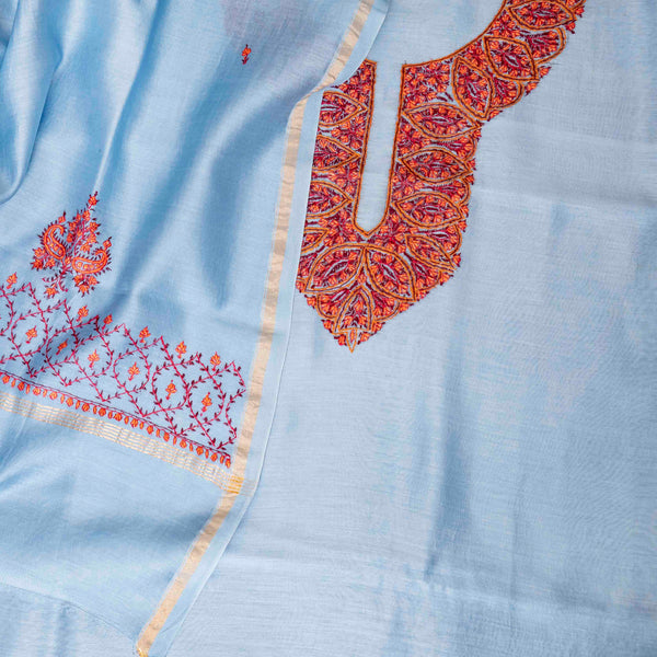 Kashmiri Hand-Embroidered Chanderi Silk Kurta & Dupatta