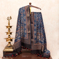 Hand Block Chanderi Ajrakh Kurta Fabric & Hand Block Chanderi Ajrakh Dupatta