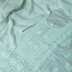 Hand Embroidered Kota Doria Chikankari Kurta & Dupatta