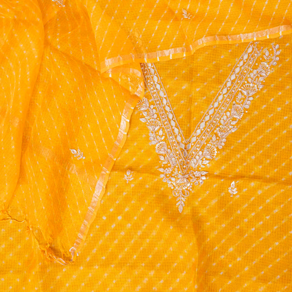 Kota Silk Tie-Dye Kurta & Dupatta – Zari Embroidery