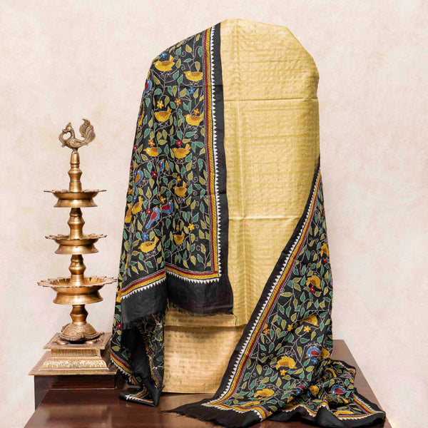 Handloom Tussar Silk Kurta & Bottom with Hand-Embroidered Kantha Dupatta