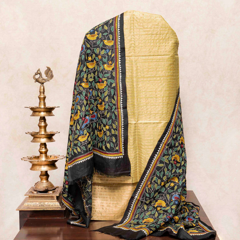 Handloom Tussar Silk Kurta & Bottom with Hand-Embroidered Kantha Dupatta